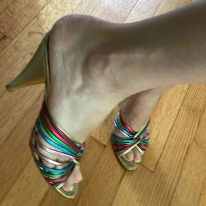Metallic Leather High Heels - Brazil - rainbow metallic & gold. Vintage  7.5